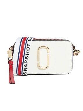 Marc Jacobs White Snapshot Crossbody with Red and Blue Stripe Strap